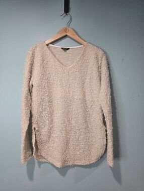 Yak N Yeti Textured Wool Blend Long Sleeve Top Cream Size S